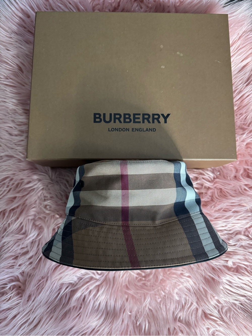 Burberry Check Cotton Canvas Bucket Hat in Birch brown SIZE M - Picture 2 of 5
